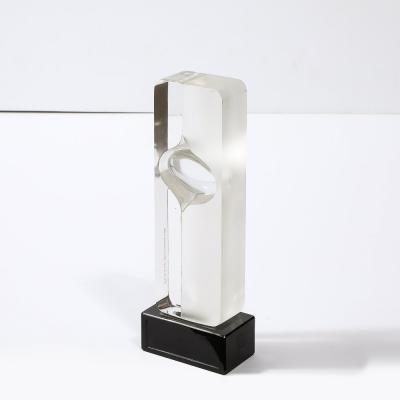 Pierre Dinand Mid Century Totem Form Sculpture in Glass W Lacquered Base Signed Pierre Dinand
