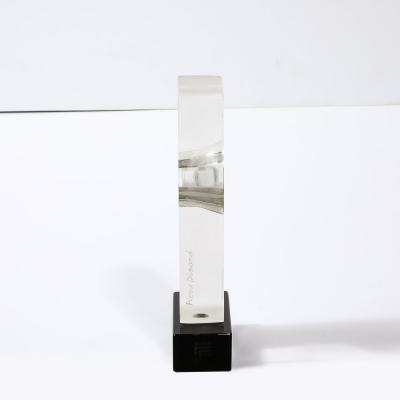 Pierre Dinand Mid Century Totem Form Sculpture in Glass W Lacquered Base Signed Pierre Dinand