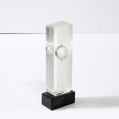 Pierre Dinand Mid Century Totem Form Sculpture in Glass W Lacquered Base Signed Pierre Dinand