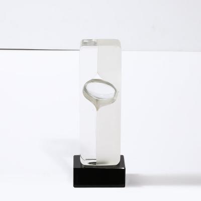 Pierre Dinand Mid Century Totem Form Sculpture in Glass W Lacquered Base Signed Pierre Dinand