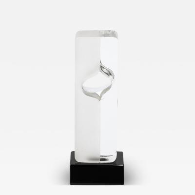 Pierre Dinand Mid Century Totem Form Sculpture in Glass W Lacquered Base Signed Pierre Dinand