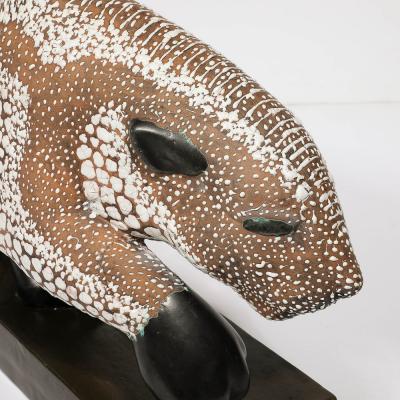 Pierre E Leysalle Art Deco Glazed Ceramic Panther Sculpture Signed E Pierre for Atelier Primavera