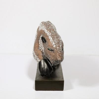 Pierre E Leysalle Art Deco Glazed Ceramic Panther Sculpture Signed E Pierre for Atelier Primavera
