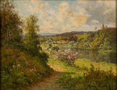 Pierre Ernest Ballue French 19 20th Century oil on canvas of a summer landscape by Pierre Ernest Ba