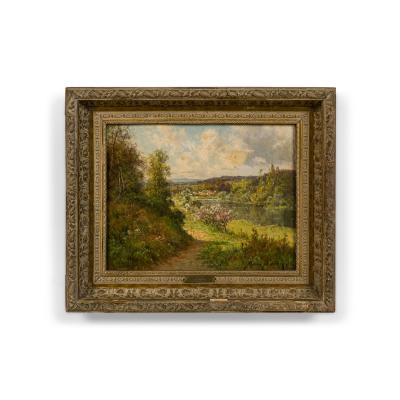 Pierre Ernest Ballue French 19 20th Century oil on canvas of a summer landscape by Pierre Ernest Ba