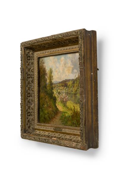 Pierre Ernest Ballue French 19 20th Century oil on canvas of a summer landscape by Pierre Ernest Ba