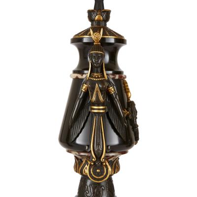 Pierre Eug ne Emile Herbert Egyptian Revival gilt bronze clock set attributed to P E F Herbert