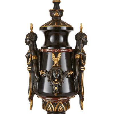 Pierre Eug ne Emile Herbert Egyptian Revival gilt bronze clock set attributed to P E F Herbert