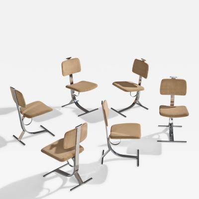 Pierre Folie Dining Room Chairs with Chrome Metal and Velvet France 1970s