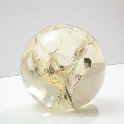 Pierre Giraudon Pierre Giraudon Fractured Resin Sphere Acrylic Sculpture Clear Yellow Gold