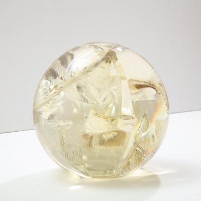Pierre Giraudon Pierre Giraudon Fractured Resin Sphere Acrylic Sculpture Clear Yellow Gold