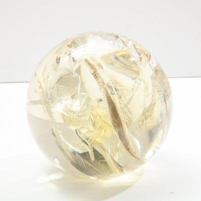 Pierre Giraudon Pierre Giraudon Fractured Resin Sphere Acrylic Sculpture Clear Yellow Gold