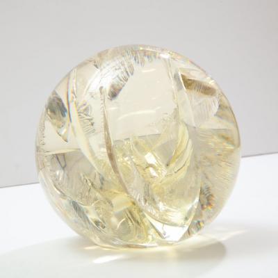 Pierre Giraudon Pierre Giraudon Fractured Resin Sphere Acrylic Sculpture Clear Yellow Gold