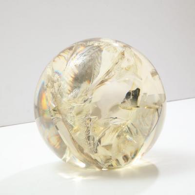 Pierre Giraudon Pierre Giraudon Fractured Resin Sphere Acrylic Sculpture Clear Yellow Gold