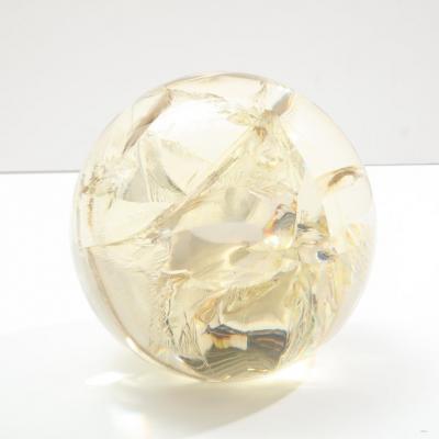 Pierre Giraudon Pierre Giraudon Fractured Resin Sphere Acrylic Sculpture Clear Yellow Gold
