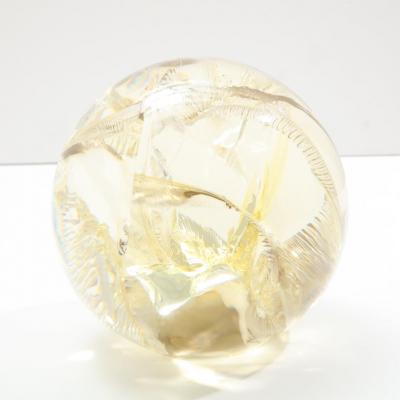 Pierre Giraudon Pierre Giraudon Fractured Resin Sphere Acrylic Sculpture Clear Yellow Gold