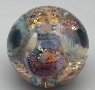 Pierre Giraudon Resin sphere with multicolored egg inclusions Pierre Giraudon France circa 1970