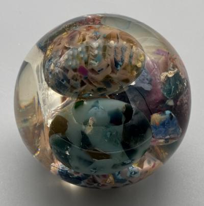 Pierre Giraudon Resin sphere with multicolored egg inclusions Pierre Giraudon France circa 1970