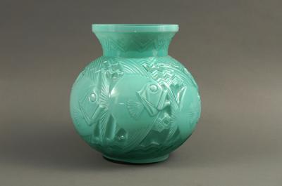 Pierre Girre aka Pierre DAvesn Pierre Davesn Glass Blue Deco Vase