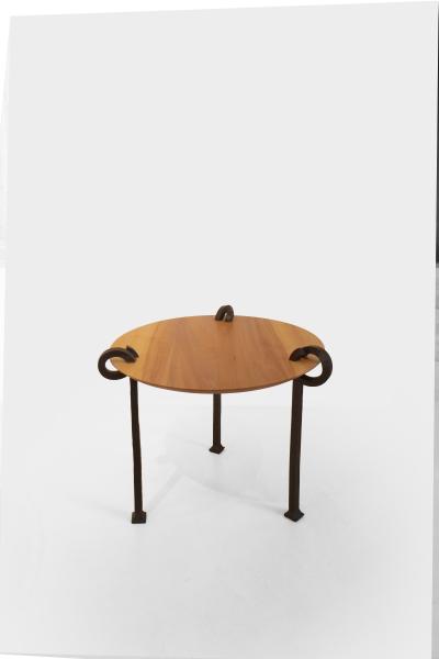 Pierre Grinbaum PIERCING Side table with wrought iron legs and pear wood top