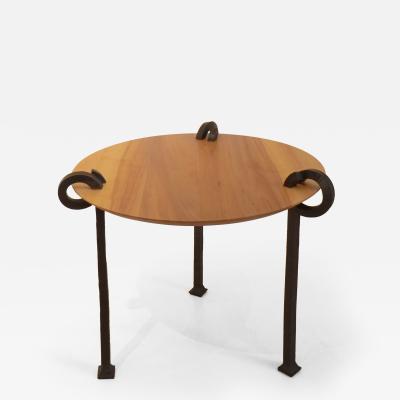 Pierre Grinbaum PIERCING Side table with wrought iron legs and pear wood top