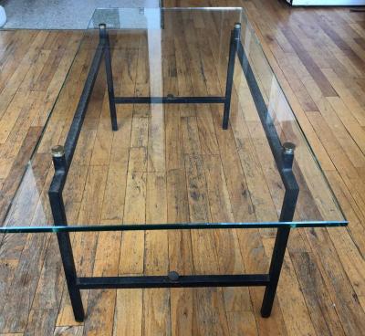 Pierre Guariche French Mid Century Modern Steel and Glass Coffee Table by Pierre Guariche