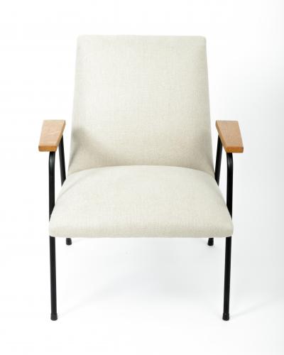 Pierre Guariche Mid Century Upholstered Metal Armchair by Pierre Guariche France c 1950s