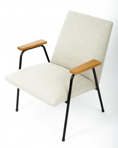 Pierre Guariche Mid Century Upholstered Metal Armchair by Pierre Guariche France c 1950s