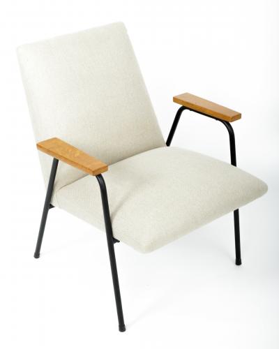 Pierre Guariche Mid Century Upholstered Metal Armchair by Pierre Guariche France c 1950s