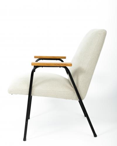 Pierre Guariche Mid Century Upholstered Metal Armchair by Pierre Guariche France c 1950s