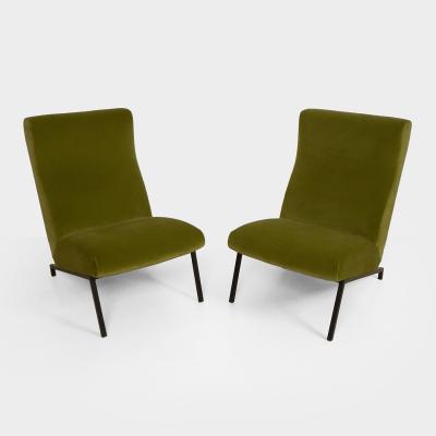 Pierre Guariche PAIR OF GREEN VELVET MIAMI SLIPPER CHAIRS Pierre Guariche for Meurop 1960 