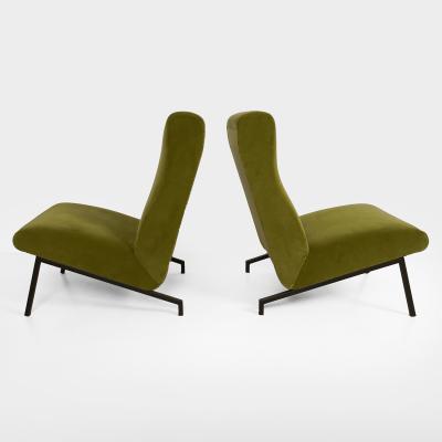 Pierre Guariche PAIR OF GREEN VELVET MIAMI SLIPPER CHAIRS Pierre Guariche for Meurop 1960 