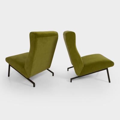 Pierre Guariche PAIR OF GREEN VELVET MIAMI SLIPPER CHAIRS Pierre Guariche for Meurop 1960 