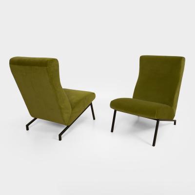 Pierre Guariche PAIR OF GREEN VELVET MIAMI SLIPPER CHAIRS Pierre Guariche for Meurop 1960 