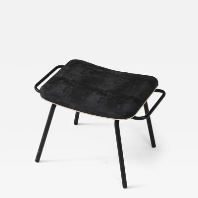 Pierre Guariche Pierre Guariche Black Metal Stool with Handles Upholstered France c 1950