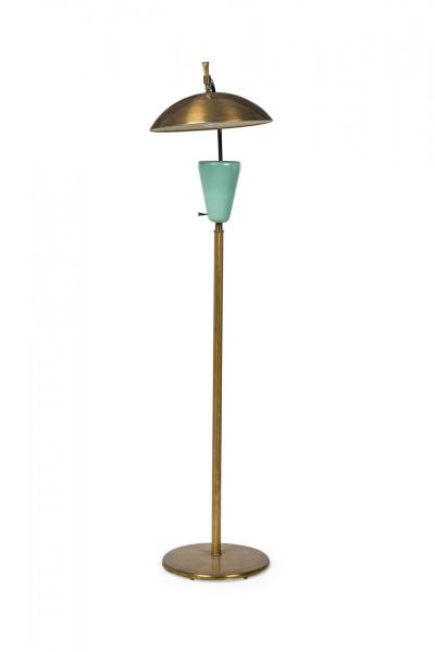 Pierre Guariche Pierre Guariche Mid Century French Brass and Green Enamel Floor Lamp