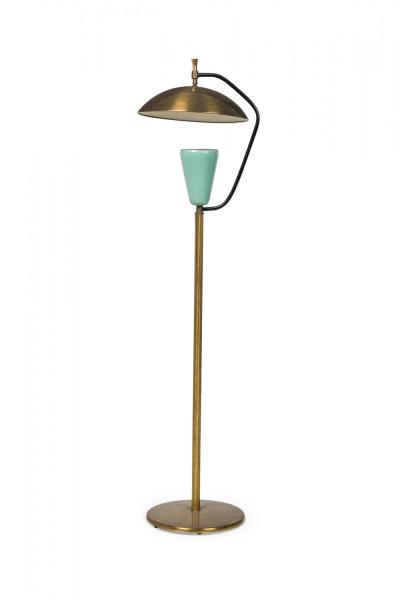 Pierre Guariche Pierre Guariche Mid Century French Brass and Green Enamel Floor Lamp