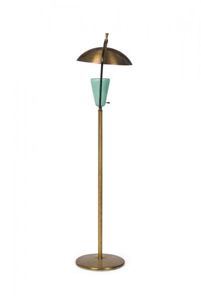 Pierre Guariche Pierre Guariche Mid Century French Brass and Green Enamel Floor Lamp