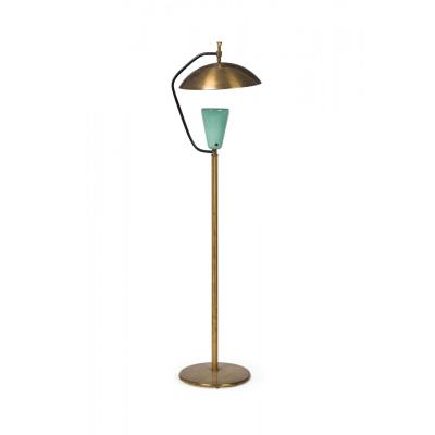 Pierre Guariche Pierre Guariche Mid Century French Brass and Green Enamel Floor Lamp