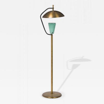 Pierre Guariche Pierre Guariche Mid Century French Brass and Green Enamel Floor Lamp