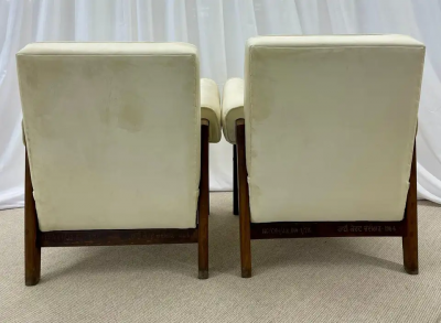 Pierre Jeanneret Authentic Pair of Pierre Jeanneret Upholstered Bridge Chairs Mid Century Modern