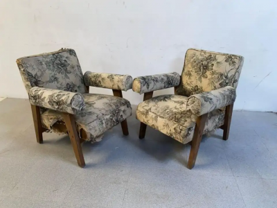 Pierre Jeanneret Authentic Pair of Pierre Jeanneret Upholstered Bridge Chairs Mid Century Modern
