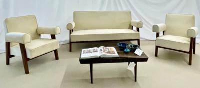 Pierre Jeanneret Authentic Pierre Jeanneret Upholstered Bridge Sofa Chair Set Mid Century Modern