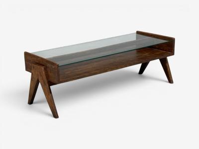 Pierre Jeanneret Coffee Table Teak Glass Chandigarh India 1960s