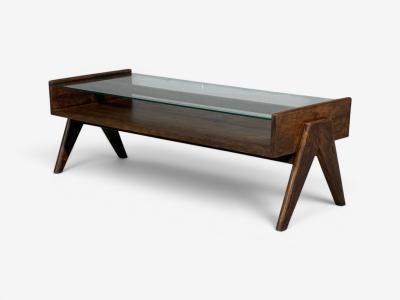 Pierre Jeanneret Coffee Table Teak Glass Chandigarh India 1960s