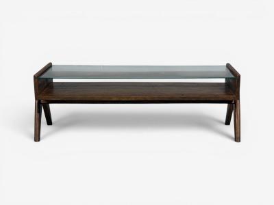 Pierre Jeanneret Coffee Table Teak Glass Chandigarh India 1960s