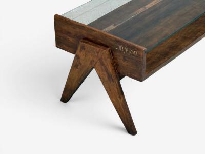 Pierre Jeanneret Coffee Table Teak Glass Chandigarh India 1960s