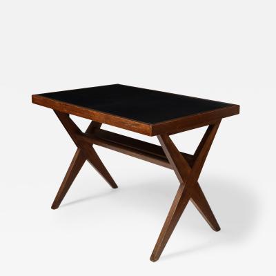 Pierre Jeanneret Leather and Teak Desk by Pierre Jeanneret Chandigarh India