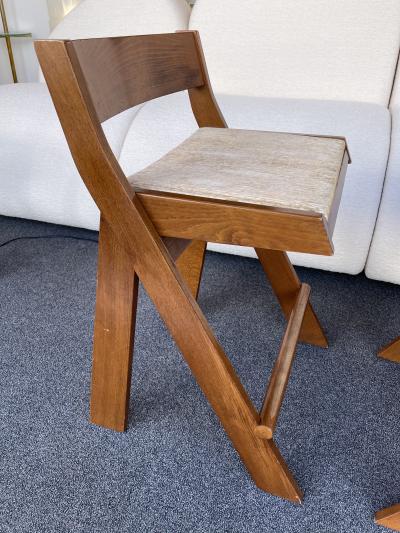 Pierre Jeanneret Pair of Compas Wood Counter Stools Italy