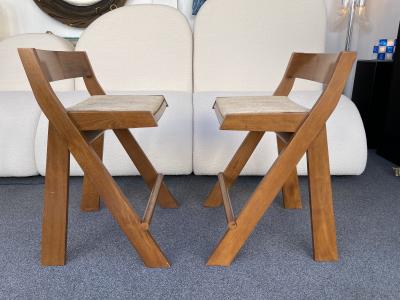 Pierre Jeanneret Pair of Compas Wood Counter Stools Italy